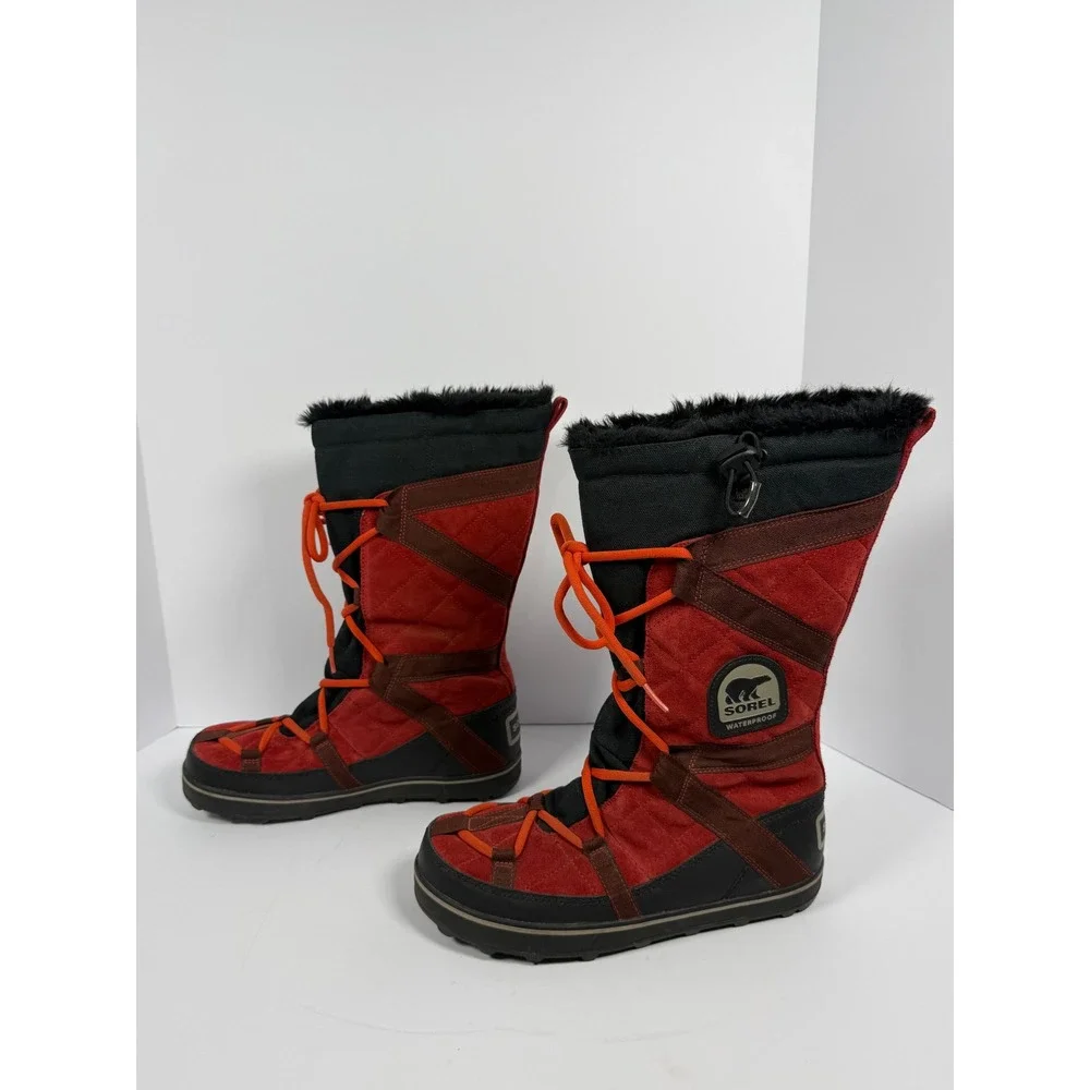 Sorel Tofino Waterproof Winter Boots Red Black Faux Fur NL1977-660 Womens 9.5